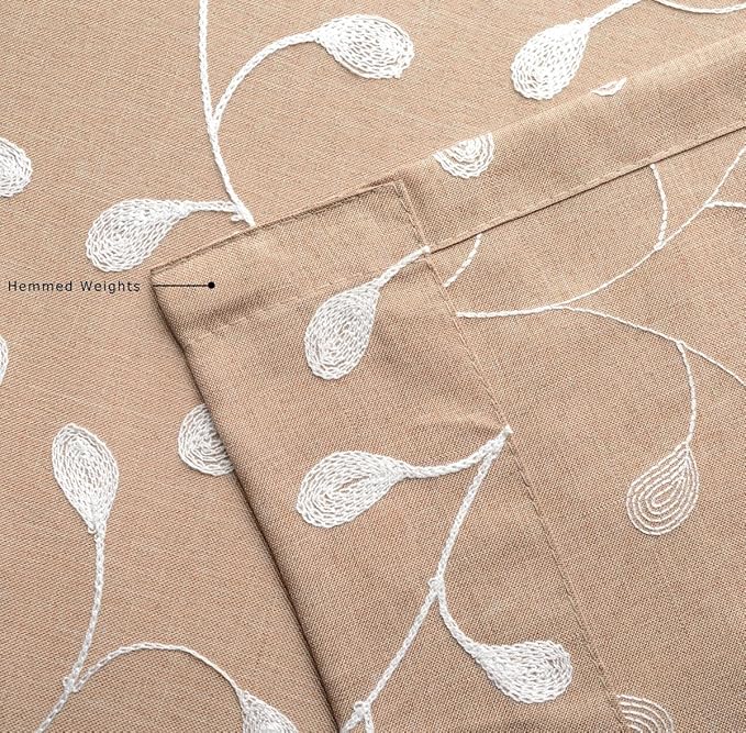 MIUCO Floral Embroidery Semi Sheers Curtain Faux Linen Grommet Window Curtains for Office 52 x 95 Inch 2 Panels, Taupe