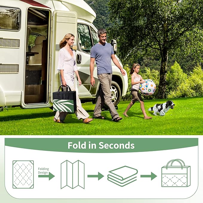 GENIMO Outdoor Rug 8' x 10' Waterproof for Patios Clearance, Reversible Outdoor Plastic Straw Camping Rug Carpet, Large Area Rugs Mats for RV, Picnic, Backyard, Deck, Balcony, Porch, Dark Green&White