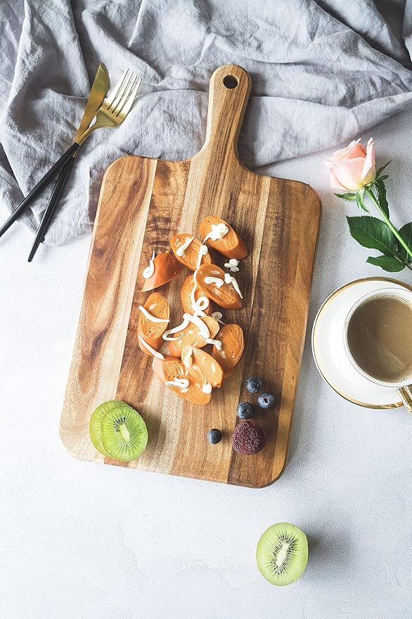 Acacia Wood Cutting Board - Wooden Kitchen Cutting Board for Meat, Cheese, Bread,Vegetables &Fruits- Charcuterie Board Cheese Serving Board with Handle,16" x 8.6”