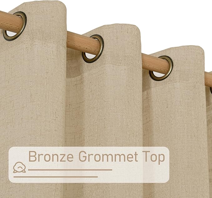 LAMIT Sheer Linen Curtains 63 Inches Long for Bedroom, Faux Linen Textured Light Filtering Drapes Bronze Grommet Semi Sheer Neutral Panels for Farmhouse, 2 Panels, 34 x 63 Inch, Brown
