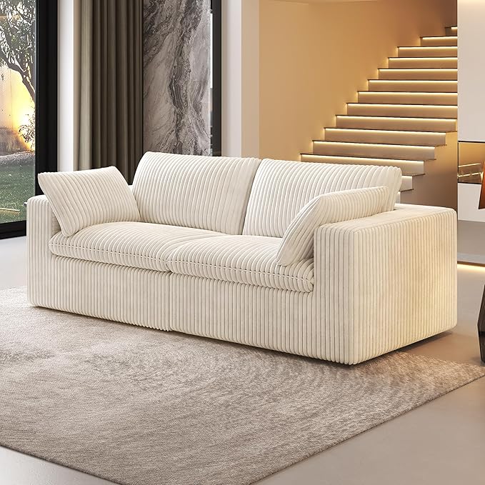 78.74" LoveSeat Cloud Sofa,Modular Sectional Couch,Modern Deep Seat Upholstered Couches with Plush Corduroy Fabric for Living Room Furniture,Bedroom and Apartment,No Assembly Required,White