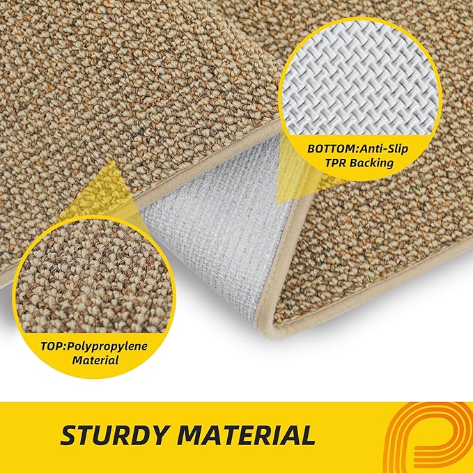 JSEI Dirt Trapper Door Mat 32"x48" Non-Slip Washable Entrance Mat, Dog Doormats, Absorbent & Fade-Resistant Floor Mats, Low Profile Welcome Mats for Entryway, Front Door, and Inside Entrance, Beige
