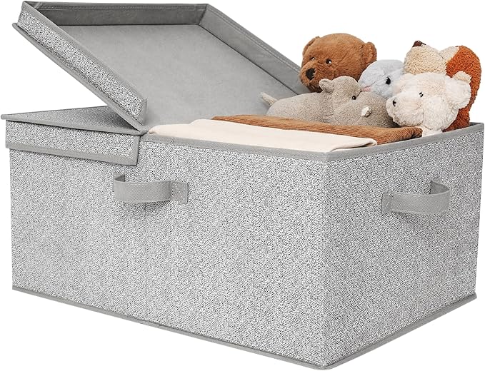 GRANNY SAYS Fabric Storage Bin with Lid, Decorative Storage Box, Extra Large Storage Baskets, Closet Organizer, Gray, 1-Pack