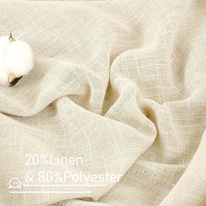 LAMIT Beige Linen Curtains for Windows 2 Panels Set, 48 Inch Linen Textured Light Filtering Drapes Bronze Grommet Boho Panels for Farmhouse/RV Camper/Loft, 34 x 48 Inch