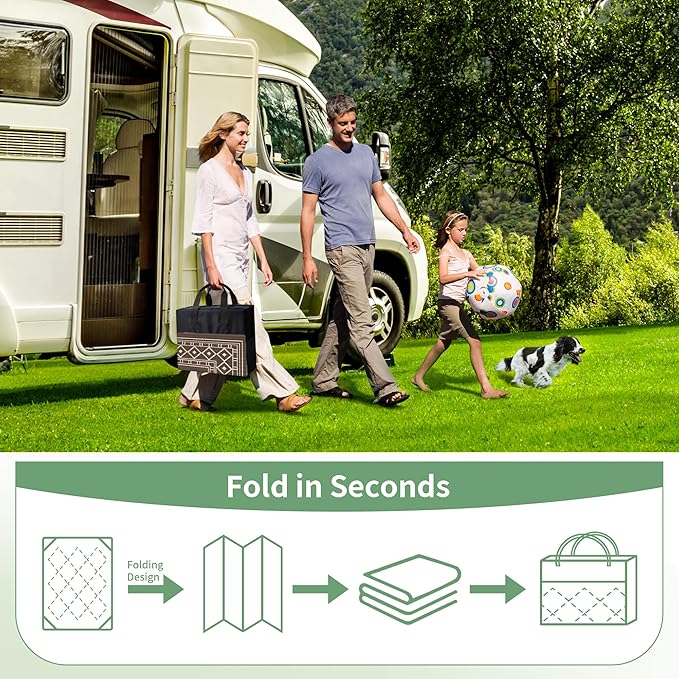 GENIMO Outdoor Rug Waterproof for Patio, 10'x14' Foldable Reversible Plastic Straw Carpet for Travel Trailers, Outside Area Mat for Rv, Deck, Picnic, Porch, Camper, Balcony, Beach, Coffee & Beige