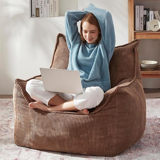 Giant Bean Bag Chair Sofa for Adults Teens, Comfy Corduroy Large Bean Bag Chairs with Armrests for Bedroom Living Room, Adult BeanBag Lazy Sofa Couch Chairs with Filler Included