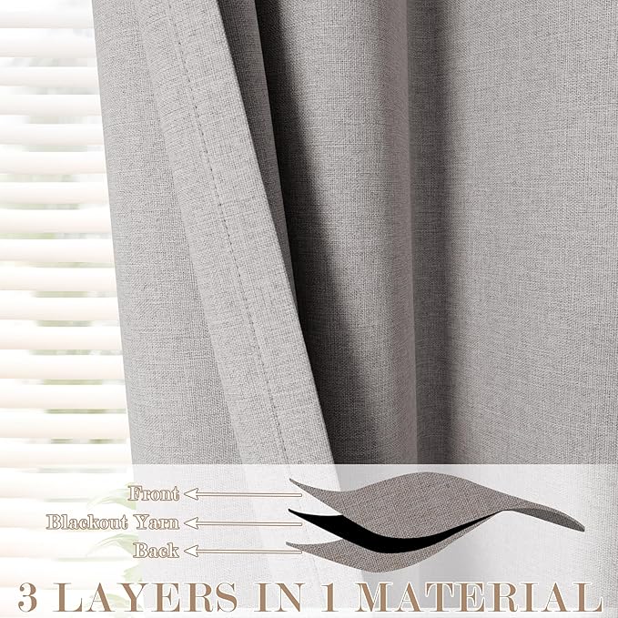 100% Blackout Linen Textured Drapes for Bedroom Pinch Pleated Curtains for Track System Portable Drapery for Sliding Glass Door/Storage/Space Room Divider, 70" Wx102 L, 1 PC, Browish Grey