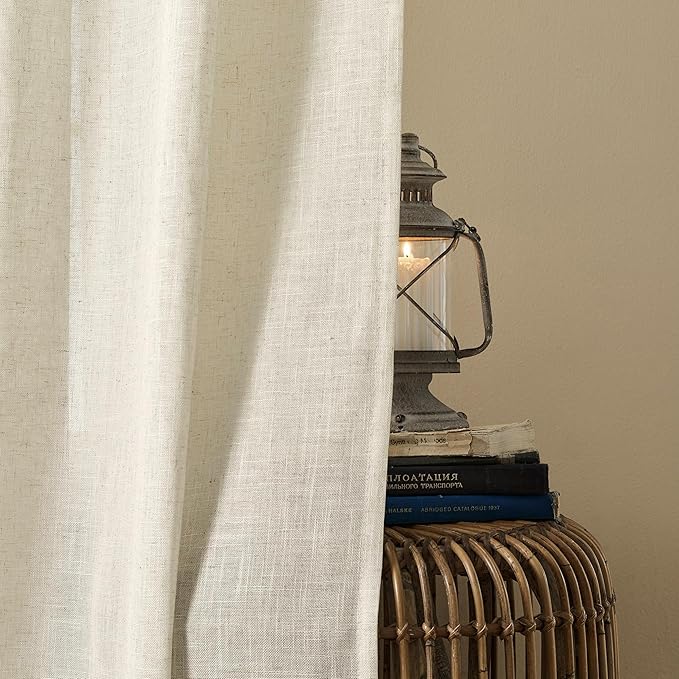 Joydeco Linen Curtains 90 Inch Length 2 Panel Sets,Light Filtering Curtains for Bedroom 100 Inch Wide Living Room Drapes with Back Tabs & Rod Pockets (W100 x L90 Inch, Beige)
