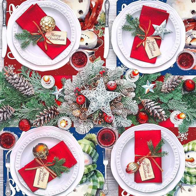 Winter Placemats Set of 6 Let It Snow Plastic Table Place Mats Snowman Dining Mats Washable Seasonal Christmas Holiday Table Decoration for Kitchen Christmas Party Dining