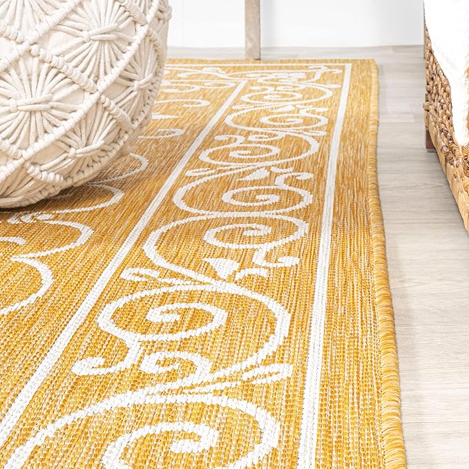 JONATHAN Y Vintage Filigree Indoor Outdoor Area Rug 8X10 Yellow/Cream, Charleston Textured Weave for Backyard, Patio, Porch, Easy-Cleaning, High Traffic, Pet-Friendly, Non-Shedding (SMB106L-8)