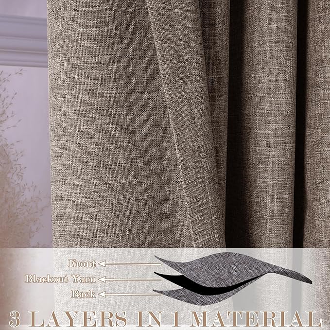 150 Inches Extra Wide Room Divider Draperies, Pinch Pleat Drapes, Absolutely Blackout Sliding Door Drapery, Total Privacy Ceiling Track Curtains, 150" W by 96" L, Light Brown (1 Panel)