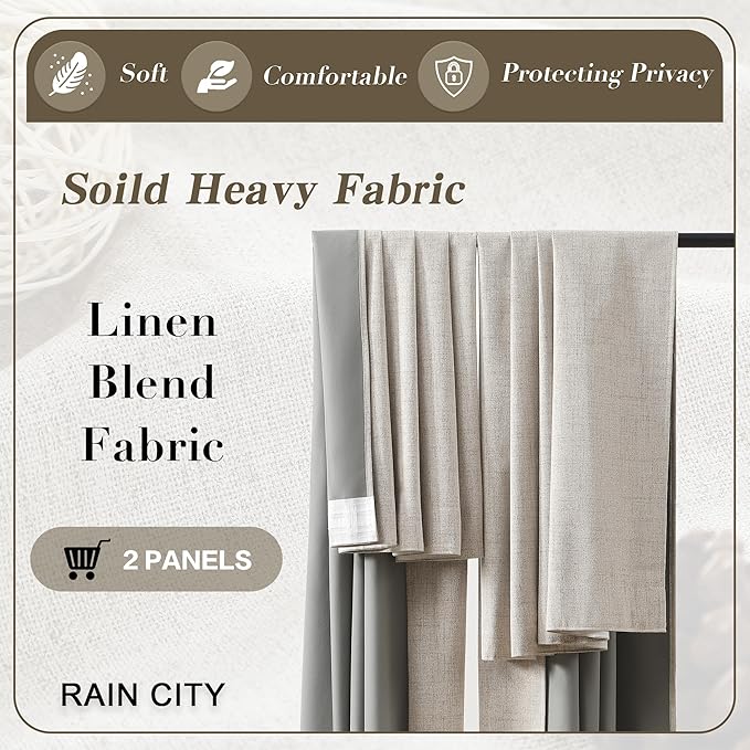 RAIN CITY Extra Wide Curtains 102 Inch Long 2 Panels,Floor to Ceiling Custom Made Boho Noise Reduction Track System Curtain Panels for Country Villa Back Tab Pleat Tape with Hooks, Beige 70x102