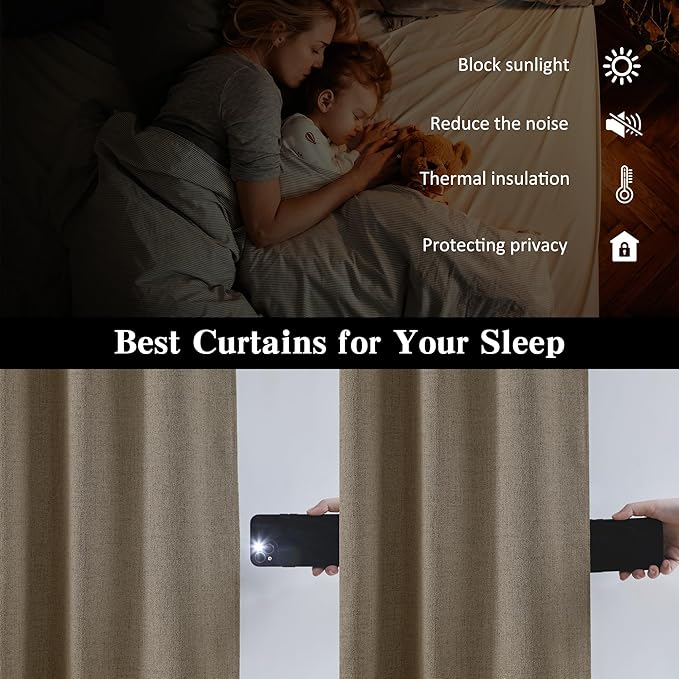 RAIN CITY 130 Inch Long Blackout Curtains 2 Panels Set,Linen Blend Pleated Look Hidden Tab Drapes with Hooks Easy Slide Privacy High Living Room Curtains for High Ceiling Long Window 50x130