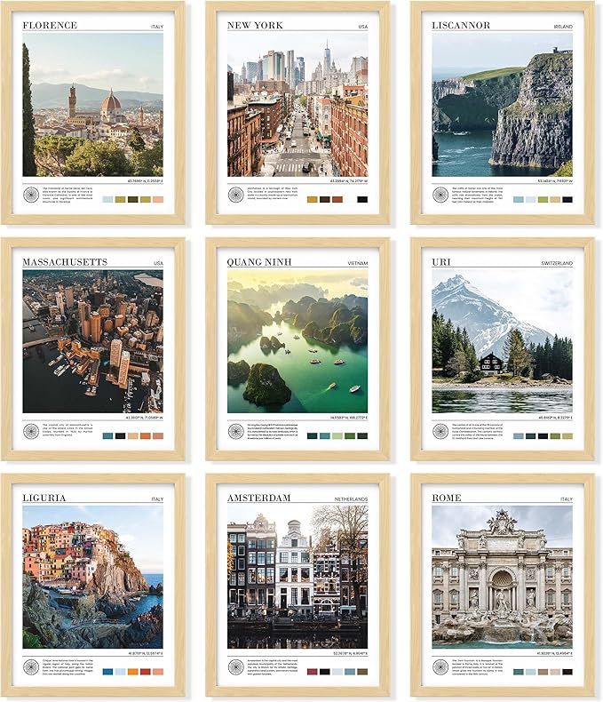 97 Decor Vintage Travel Wall Decor - Around World Travel Wall Art, Trendy City Wall Art Prints, Retro New York Europe Aesthetic Destination Pictures (8x10 Unframed)