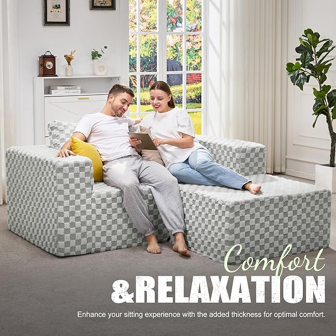 Hobestluk Modular Sectional Sofa Memory Foam Couch L Shape Sofa for Living Room Loveseat with Chaise Lounge Cloud Couch with Removable Cove (Plush GREYOLIVE, Loveseat with Chaise)