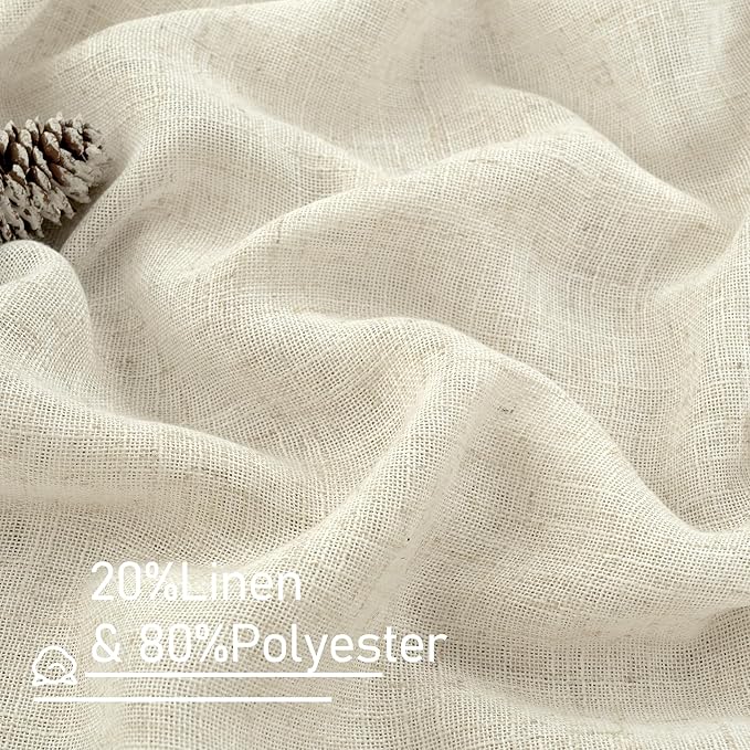 LAMIT Natural Linen Semi Sheer Curtains 63 Inch for Bedroom, Light Filtering Neutral Window Curtains Farmhouse Boho Bronze Grommet Panels, Natural Cream Ivory, 2 Panels, 38 x 63 Inch