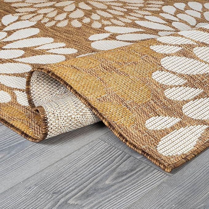 Beverly Rug Outdoor Rug 6x9 Modern Exotic Tropical Leaf Area Rugs for Indoor and Outdoor Patio Deck Porch Garden Water Resistant Washable Outside Carpet (6 x 9 Wooden)