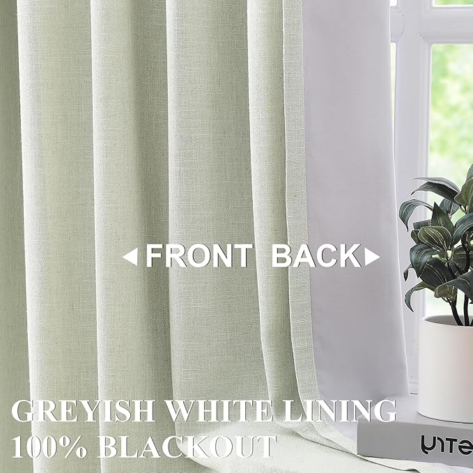 Vision Home Soft Green Pinch Pleated Full Blackout Curtains Linen Blended Room Darkening Curtain Panels 72 inch for Living Room Bedroom Thermal Insulated Pinch Pleat Drapes with Hooks 40" Wx72 Lx2