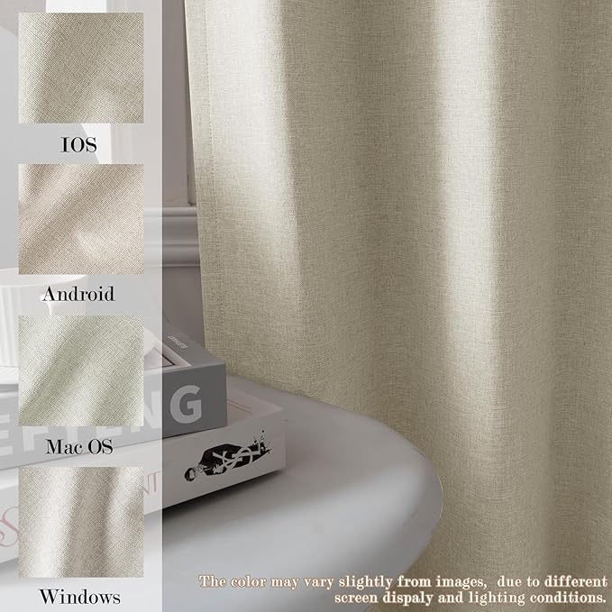 100% Blackout Linen Textured Drapes for Bedroom Pinch Pleated Curtains for Track System Portable Drapery for Sliding Glass Door/Storage/Space Room Divider, 70" Wx102 L, 1 PC, Ivory White