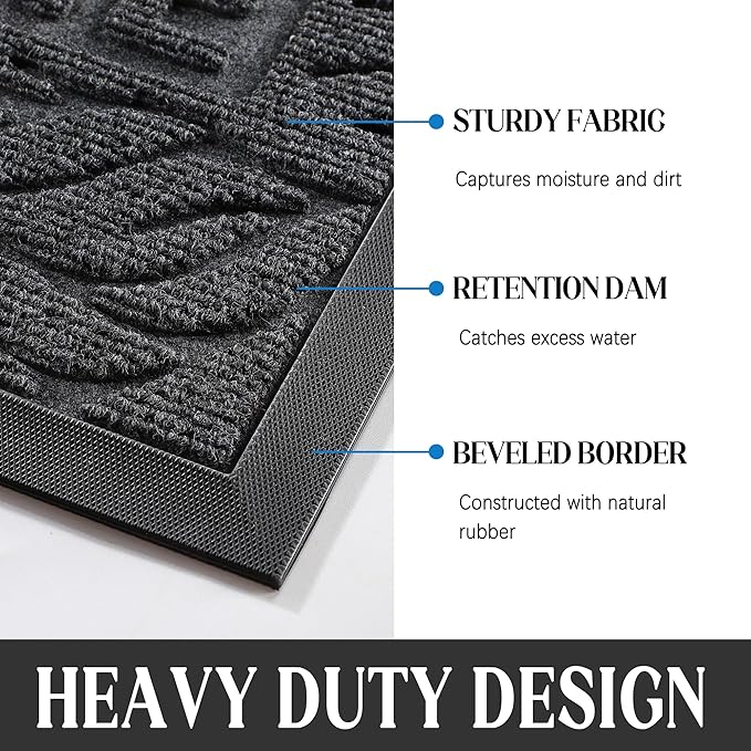 Yimobra Welcome Front Door Mat Outdoor, Heavy Duty Sturdy Non Slip Doormats, Rubber Backing, Low-Profile Entrance Rugs, Absorbent Resist Dirt, Easy Clean Patio Garage Floor Mats, 47X24 Inch, Grey