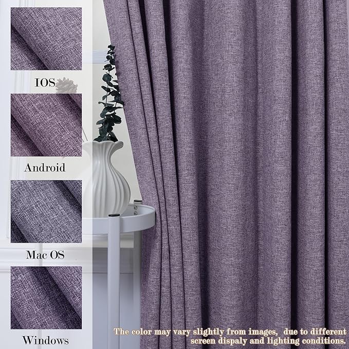 100% Blackout Linen Textured Drapes for Bedroom Pinch Pleated Curtains for Track System Portable Drapery for Sliding Glass Door/Storage/Space Room Divider, 70" Wx84 L, 1 PC, Violet