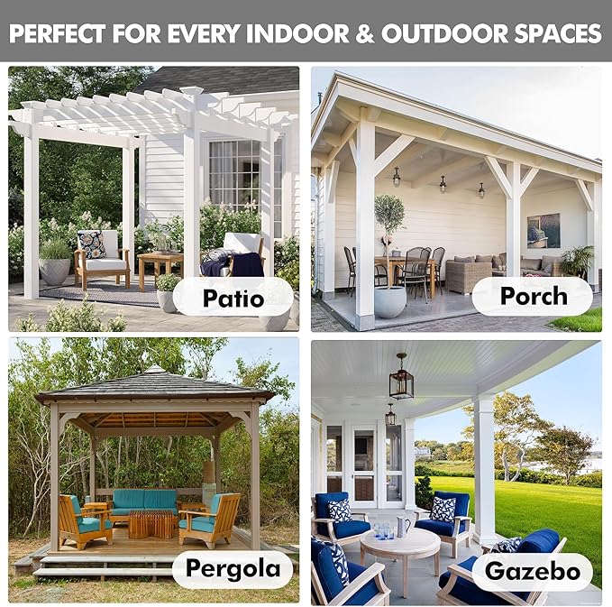 HolidayIdeas 4 Panels Outdoor Curtains for Patio Waterproof White Linen Curtains 95 Inch Length-Indoor/Outside Curtains Weatherproof, Privacy for Pergola, Porch, Gazebo-54 Wide x 95" Long