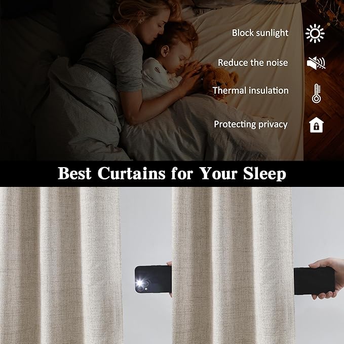 RAIN CITY Extra Long Blackout Curtains 144 Inches Long,Custom Length High Ceiling Tall Grey Backing Draperies for Large Windows Living Room Back Tab Rod Pocket with Hooks(50 x 144-in 12ft Beige 2PCs)