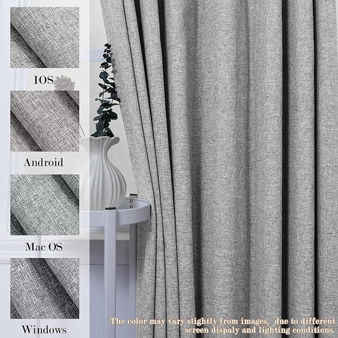 100% Blackout Linen Textured Drapes for Bedroom Pinch Pleated Curtains for Track System Portable Drapery for Sliding Glass Door/Storage/Space Room Divider, 70" Wx96 L, 1 PC, Light Grey