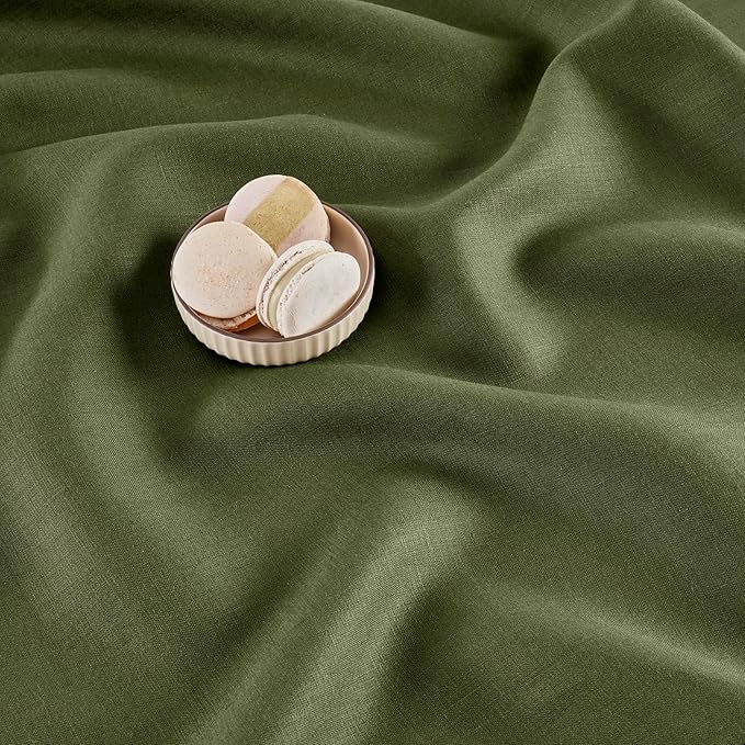 Solino Home Linen Table Runner 48 Inches - 100% Pure Linen Olive Hemstitch Table Runner 14 x 48 Inch Ideal for Dresser and Coffee Tables - Classic Hemstitch - Thanksgiving