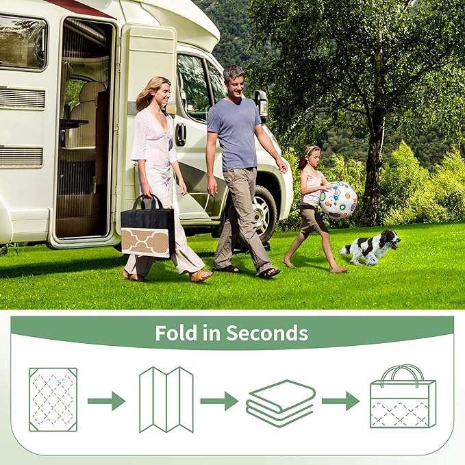 GENIMO 9' x 12' Outdoor Rug for Patio Clearance, Waterproof Indoor Outdoor Plastic Straw Rugs Carpet, Reversible Outside Area Rv Mat for Camping, Balcony Porch, Deck, Picnic, Beach (Brown & Beige)