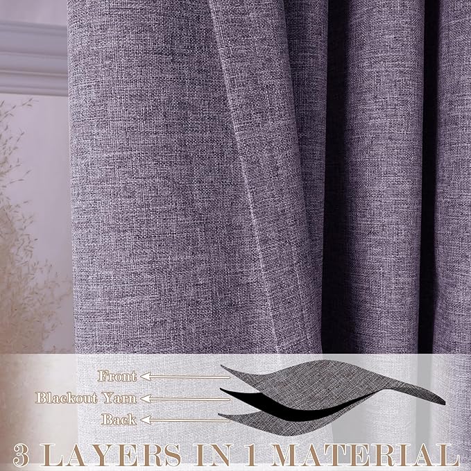 Full Blackout Privacy Curtains, 240 Inch Extra Wide Linen Blend Drapes, Pinch Pleat Window Drapery for Room Divider Storage/Space Room Separation, 1 Panel, W 240" x L 96", Violet