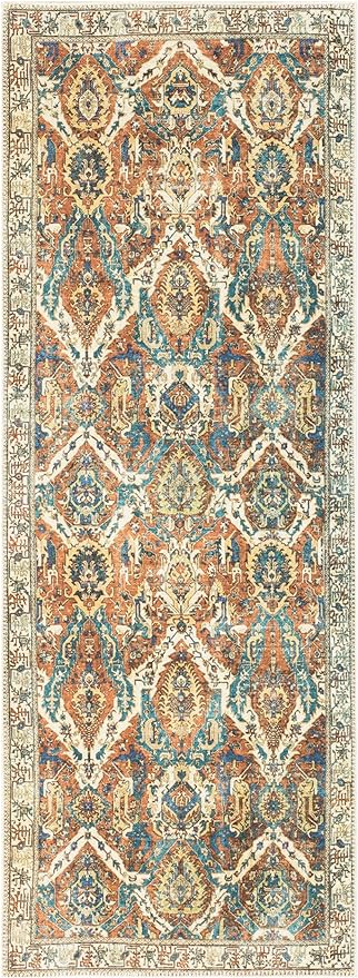 Keen Home Design 2x12 Rug - Machine Washable Runner with Non-Slip Backing, Ideal for Hallway, Entryway, Kitchen, Laundry Room - Vintage, Easy Clean, Durable, Low Pile Rug - (2'6" x 12')