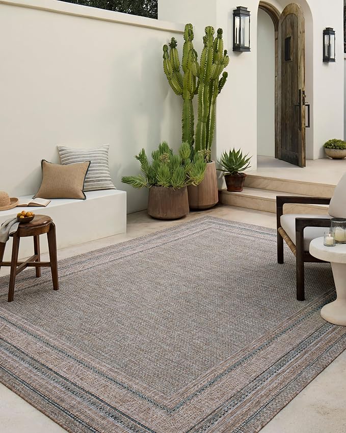 Loloi Amber Lewis Topanga Collection TOP-05 Natural/Teal 5'-3" x 7'-6" Indoor/Outdoor Area Rug