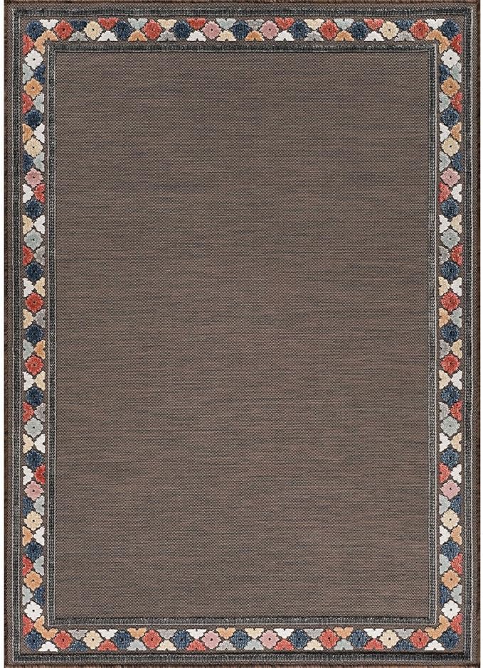 Beverly Rug Outdoor Rug 4x6 Modern Bordered Area Rugs for Indoor and Outdoor Patio Easy to Clean Non Shedding Living Room Porch Garden Washable Outside Carpet (4 x 6 Brown)