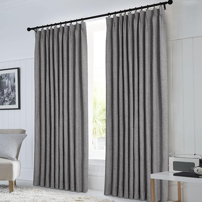 Macochico 120”Wx102”L 100% Blackout Linen Curtains Pinch Pleated Thermal Panels for Sliding Door Bedroom Living Room Farmhouse Shabby Chic Gray Burlap Curtains with Tieback 1 Panel