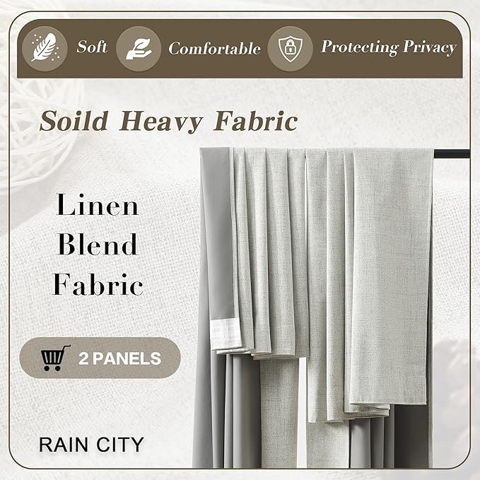 Linen Blend Blackout Curtains 120 Inch Long 2 Panels Set,Rod Pocket Back Tab Farmhouse Track System Curtains for Living Room 10 FT Length Extra Long Light Blocking Pleated Window Drapes,Natural