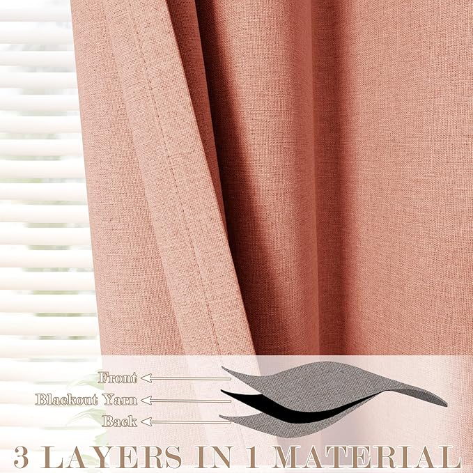 100% Blackout Linen Textured Drapes for Bedroom Pinch Pleated Curtains for Track System Portable Drapery for Sliding Glass Door/Storage/Space Room Divider, 70" Wx84 L, 1 PC, Orange