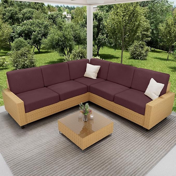 hyha Waterproof Sectional Couch Covers, Non Slip Sofa Couch Cushion Covers L Shape, Thick Stretch Jacquard Fabric, Washable Sofa Slipcovers with Elastic Bottom (1 Piece for Chaise XL, Chocolate)