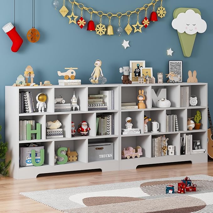 Book Shelf, 10 Cubes Storage Organizer, 3-Tier Open Shelf Wooden Bookcase, Freestanding White Bookshelf Cube Shelf for Bedroom, Living Room, Home Office