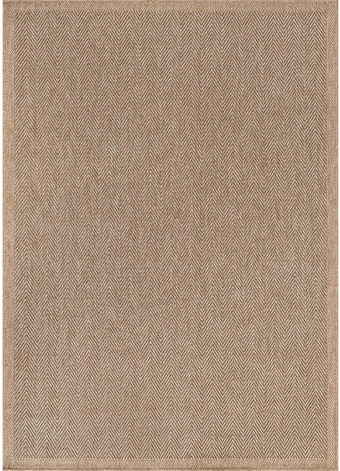 CAMILSON Easy Jute Rug 4x6, Indoor Outdoor Natural Color Fiber Area Rugs for Living Room Patio and Kitchen Rug Herringbone Seagrass Woven Design Easy-Cleaning Washable Outside Carpet Alfombras 4 x 6