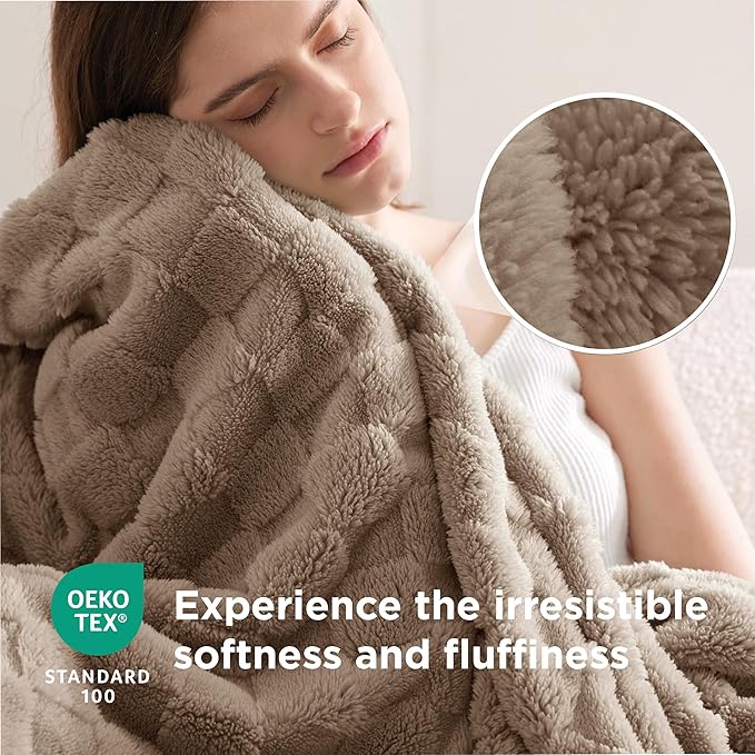 Bedsure GentleSoft Light Taupe Throw Blanket for Couch - Checkered Fleece Blankets Gifts for Women Men Girls, Cute Soft Cozy Throw for Bedroom Home Decor Gifts, 50x60 Inches