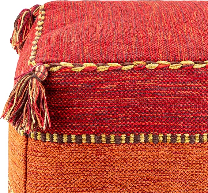 Mark&Day Pouf Ottoman, Hinterbruhl Global Burnt Orange Cube Pouf Foot Rest for Living Room, Bedroom and Boho Home Decor (18"x18"x18")