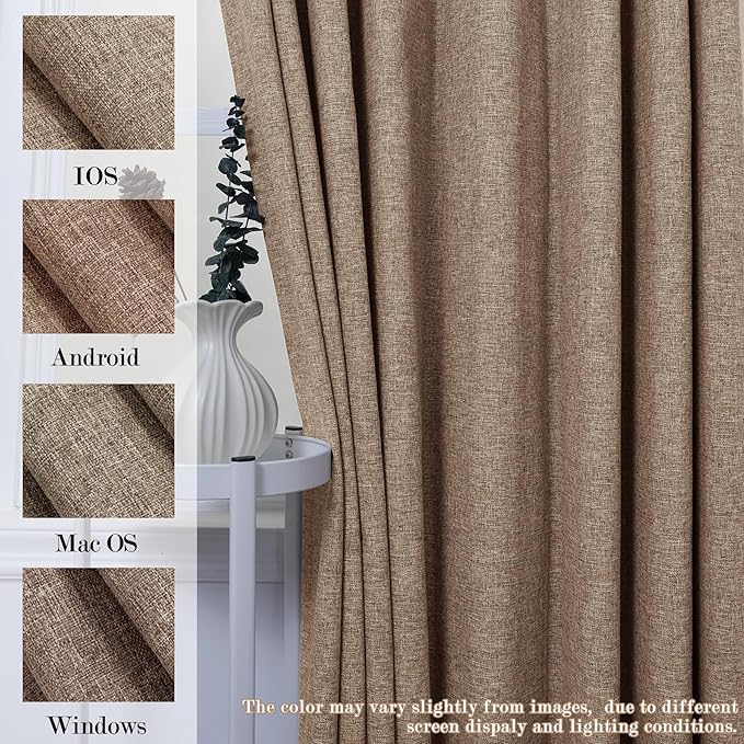 100% Blackout Linen Textured Drapes for Bedroom Pinch Pleated Curtains for Track System Portable Drapery for Sliding Glass Door/Storage/Space Room Divider, 70" Wx102 L, 1 PC, Taupe