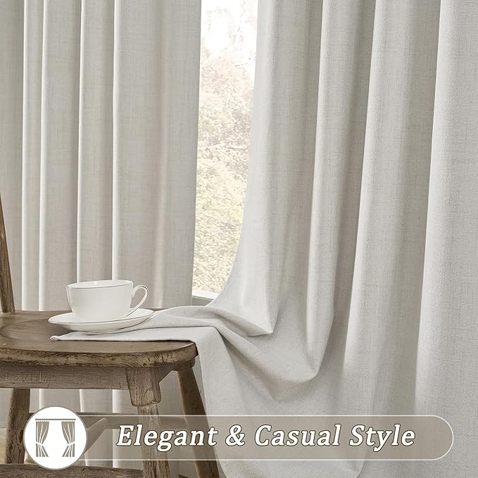 2 PCs Extra Wide Linen Blackout Curtains 102 Inches Long,Back Tab Pleaetd Drapes with Hooks Track System Curtain Panels Room Divider Curtains for Patio Sliding Door Living Room 70 x 102 Natural Birch
