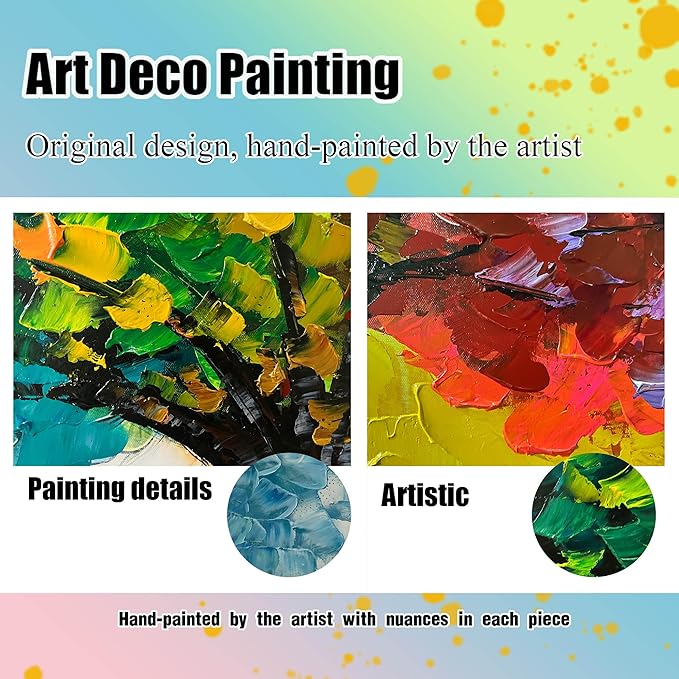 Hand Painted Colorful Tree Painting for Living Room - Bedroom Signs Wall Decor Above Bed - Large Framed Wall Art Size 29" x 59"