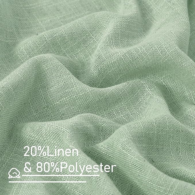 LAMIT Linen Curtains 90 Inch Length for Living Room 2 Panels, Fresh Green Bronze Grommet Light Filtering Semi Sheer Linen Window Drapes Farmhouse Boho Decor Curtains for Bedroom, 52 x 90 Inch