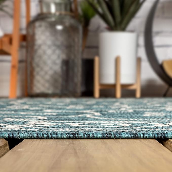 JONATHAN Y Vintage Filigree Indoor Outdoor Round Area Rug 8 Ft Teal/Gray, Charleston Textured Weave for Backyard, Patio, Porch, Easy-Cleaning, High Traffic, Pet-Friendly, Non-Shedding (SMB106F-8R)