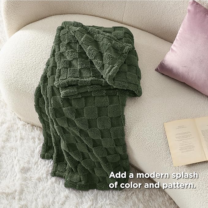 Bedsure GentleSoft Bronze Green Throw Blanket for Couch - Checkered Fleece Blankets Gifts for Women Men Girls, Cute Soft Cozy Throw for Bedroom Home Decor Gifts, 50x60 Inches