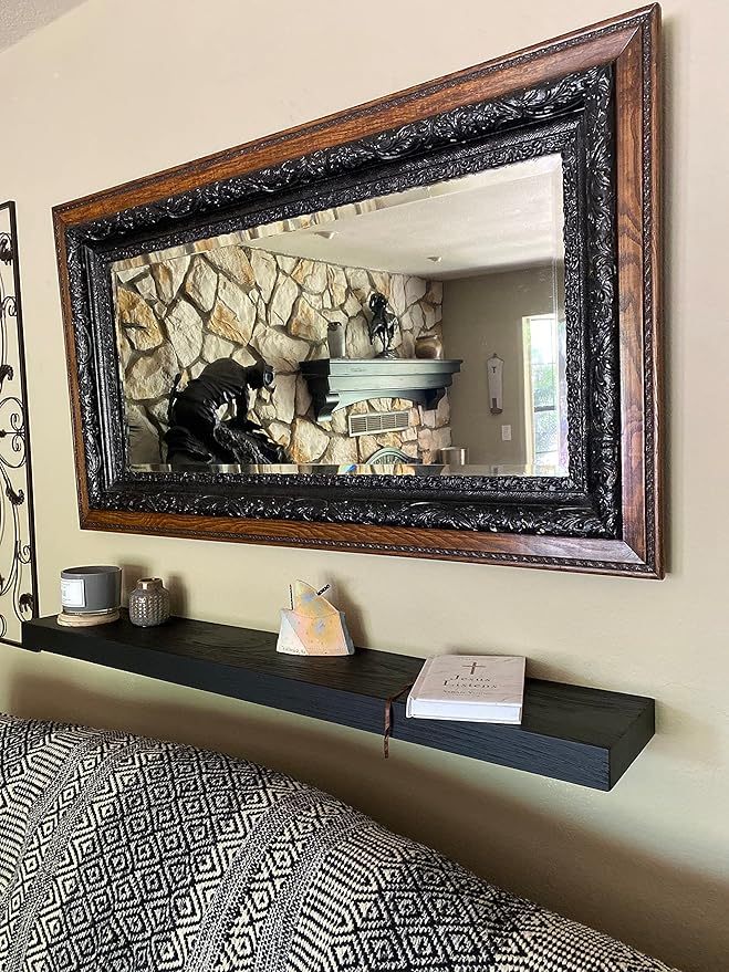 joelsantiques - 54 Inch Wooden Floating Shelves for Wall - 54x8x2 in - Made of Natural Wood - Long Heavy Duty Rustic Wall Shelves for Bedroom - Perfect for Living Room, Kitchen - Black