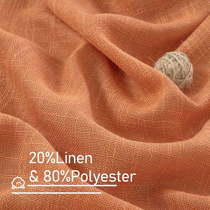 LAMIT Linen Curtians for Living Room 72 Inch Length, Bronze Grommet Light Filtering Semi Sheer Neutral Lightweight Rustic Farmhouse Boho Drapes for Bedroom, 2 Panels, Burnt Orange, 52 x 72 Inch